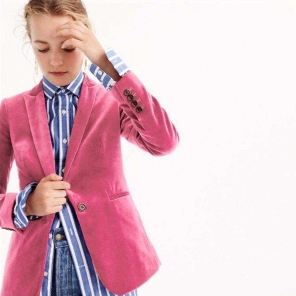 J. Crew Parker Pink Velvet Blazer 100% Cotton Size 2 Petite